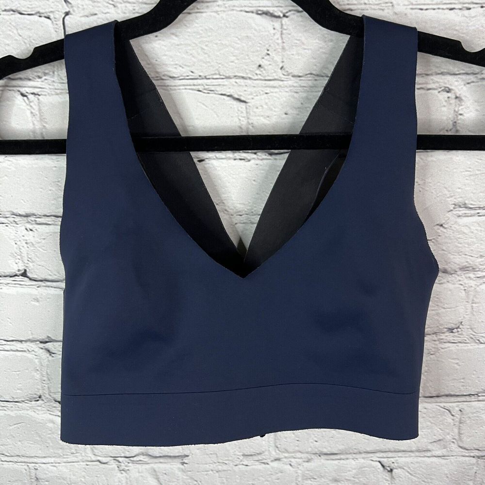 Athleta Crossover Reversible Sports Bra Womens S Blue Black Athletic Workout Gym